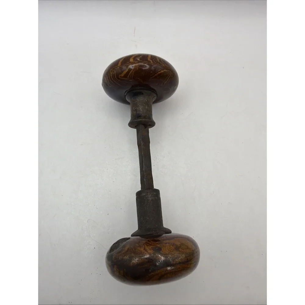 1900's Doorknob Set Porcelain/Glass Brown Swirl Vintage